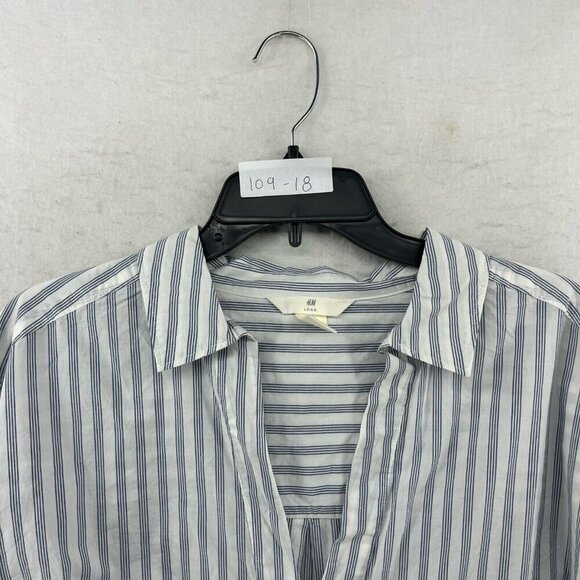 H & M L.O.G.G. Shirt Women's Sz S Gray White Striped Popover V Neck Long Sleeves - Picture 11 of 11